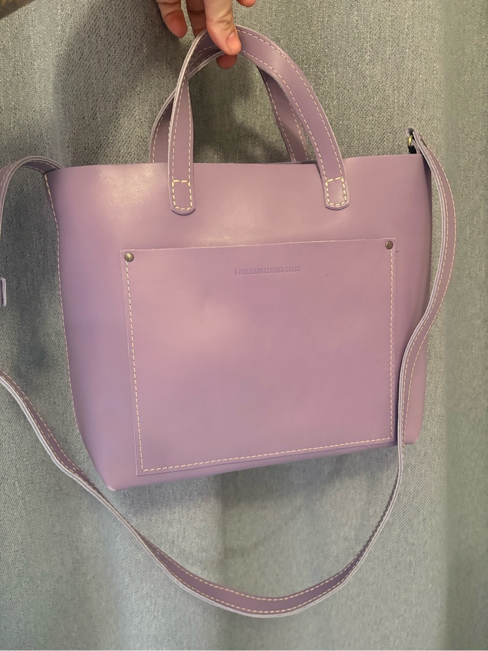 Lavender Leather Crossbody Tote with Front Pocket